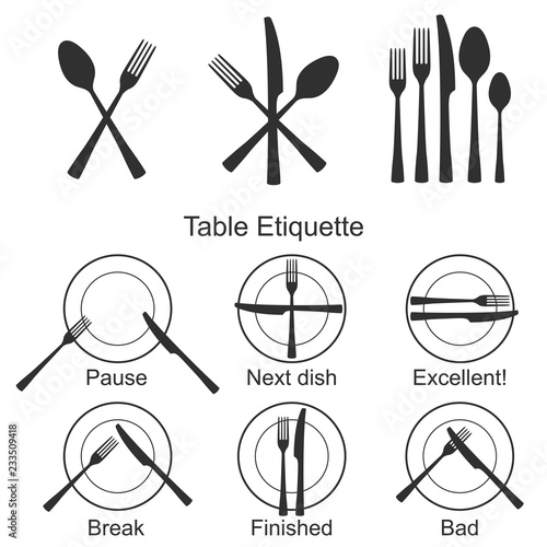 Cutlery and signs of table etiquette.