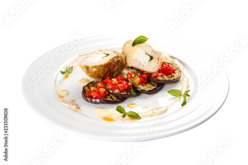 Chicken roll with eggplants and Dzadziki sauce