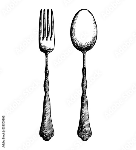 cutlery sketch. isolated object vector illustration drawing