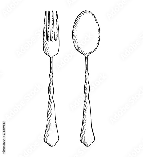 cutlery sketch. isolated object vector illustration drawing