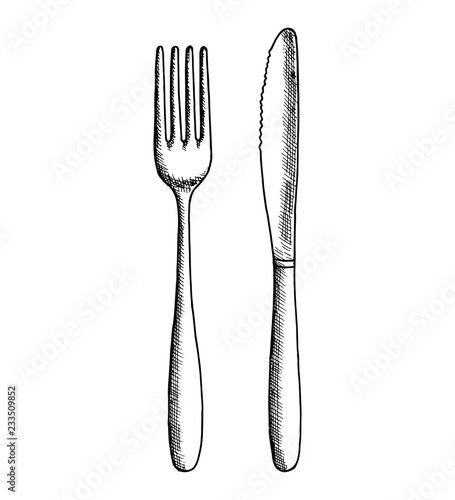 cutlery sketch. isolated object vector illustration drawing