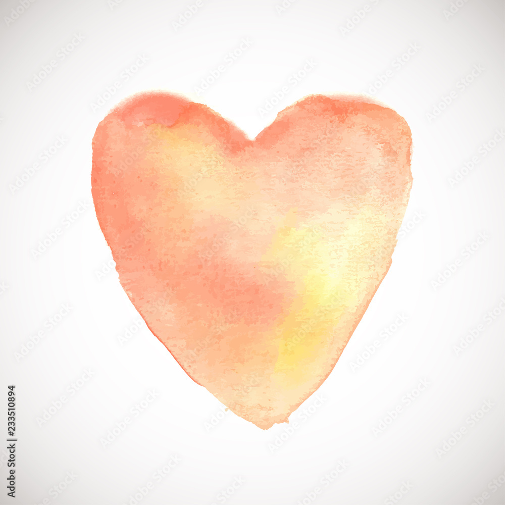Watercolor painted soft pink heart, vector illustration for holiday card, web, print, valentine and wedding design