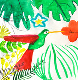 Watercolor painting of hummingbird
