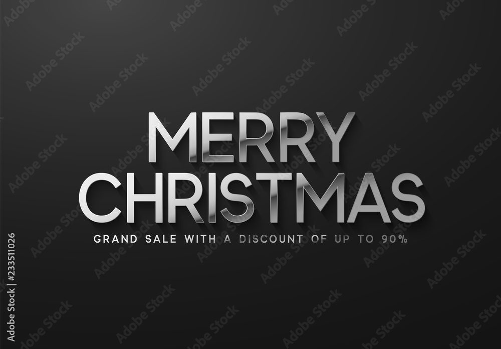 Fototapeta premium Christmas Sale. Banner, poster, logo silver color on black background.