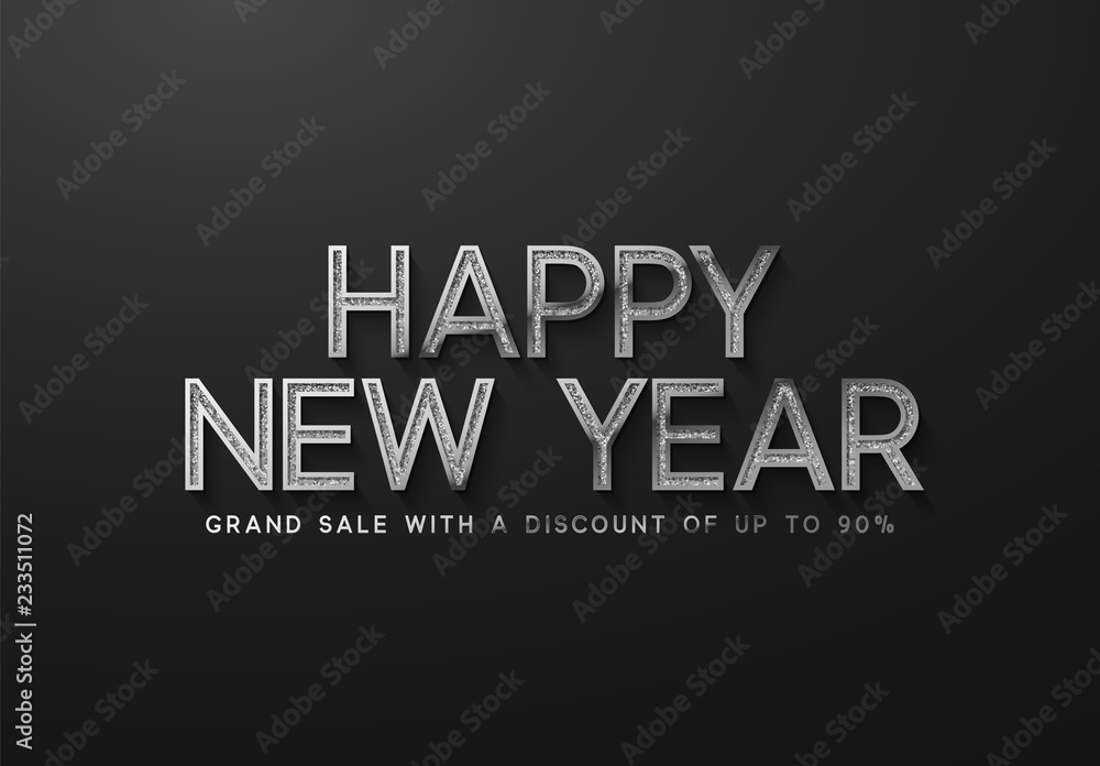 Happy New Year Sale Banner, poster, logo silver color on black background. Happy New Year Sale Banner, poster, logo silver color on black background.