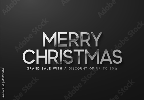 Christmas Sale. Banner, poster, logo silver color on black background.