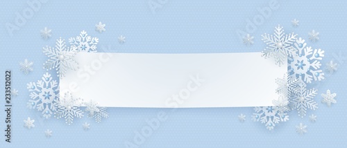 New Year and Christmas banner, polygonal frame, silver 3d snowflakes, vector