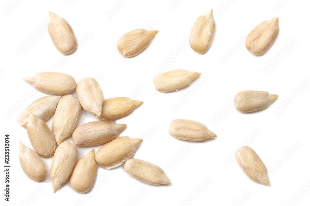 sunflower seeds isolated on white background. top view sunflower seeds isolated on white background. top view