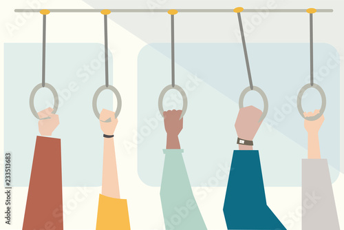 Illustration of hands holding bus handle