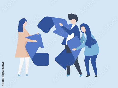 Character of people holding a recycle symbol illustration