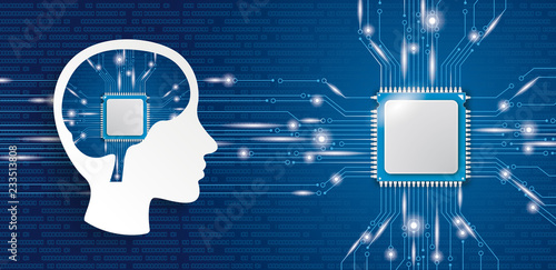 Microchip Processor Lights Human Head Brain Header