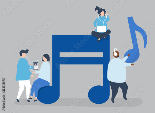 Characters of people listening to music illustration