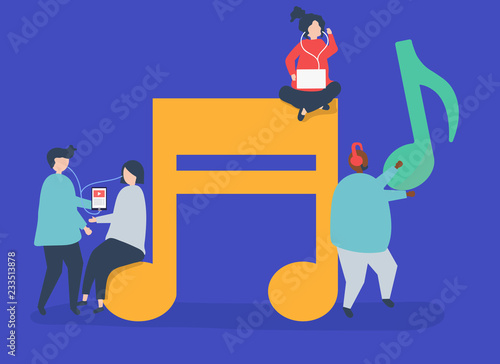 Characters of people listening to music illustration