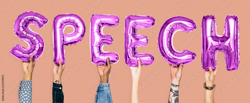 Purple alphabet balloons forming the word speech Purple alphabet balloons forming the word speech