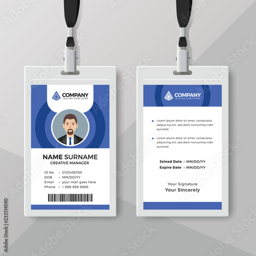 Employee ID card template with blue details