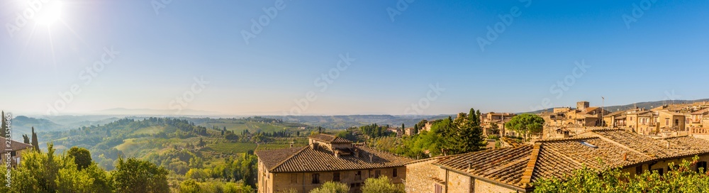 Panoramic view at the countryside around San Gimignano in Italian Tuscany