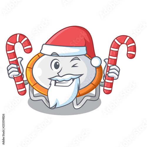 Santa with candy isolate on trampoline transparent shape mascot