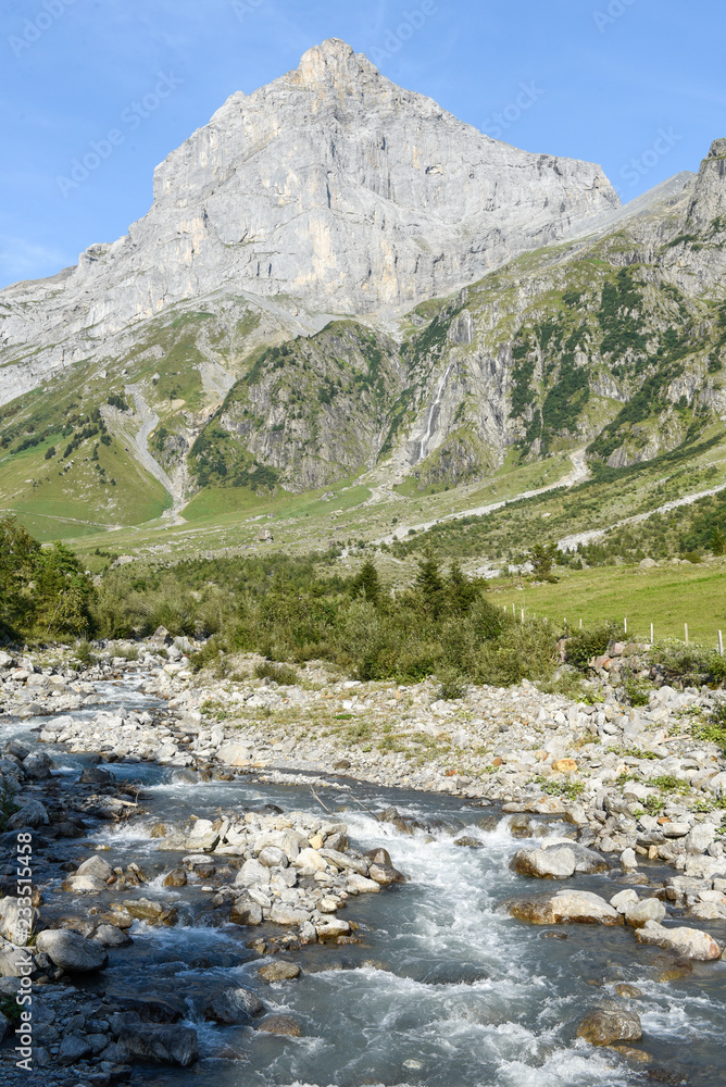 Mountain view with river at Furenalp over Engelberg on Switzerland