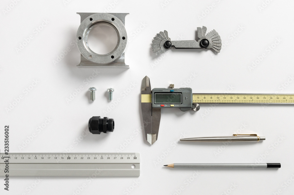 design ingeneer's work table. Designing process. Equipment design ingeneer's work table. Designing process. Equipment