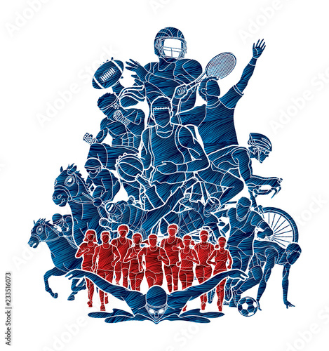 Sport Players, Different sports , Sport mix action graphic vector.