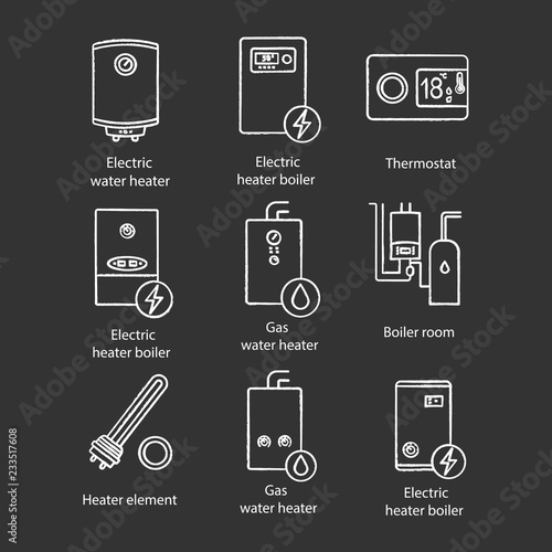 Heating chalk icons set