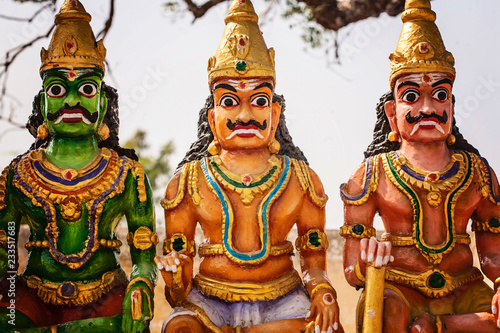 Indian hinduistic sculptures close to holy temple at the countryside of Tamil Nadu © marbenzu