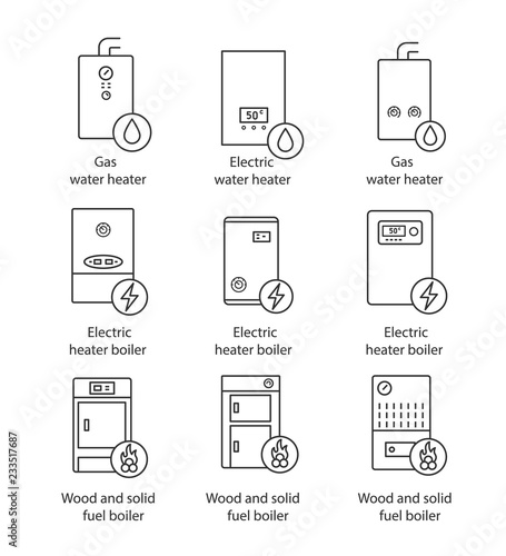 Heating linear icons set