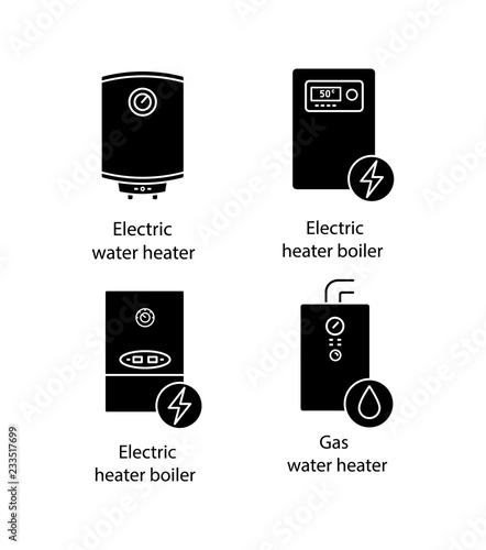 Heating glyph icons set