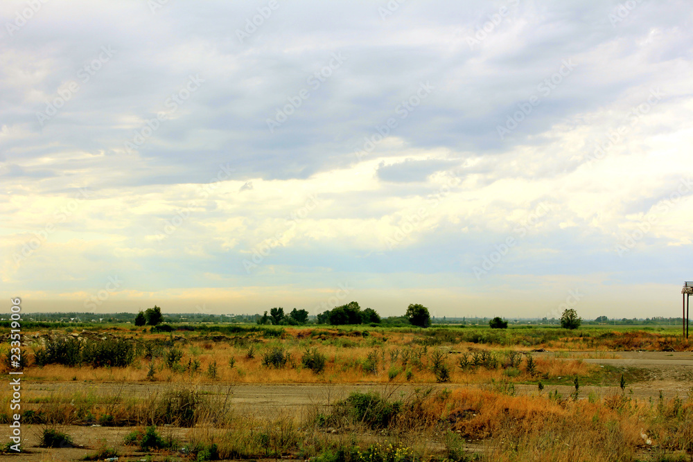 landscape with wheat field and blue sky with clouds landscape with wheat field and blue sky with clouds