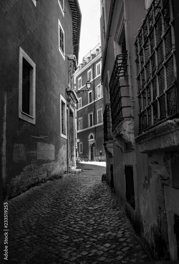 alley of the Rome in black and white