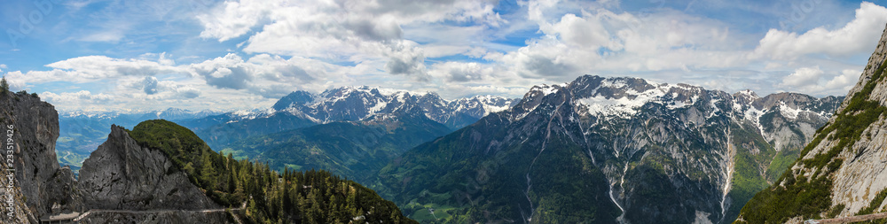 View of the Salzach Valley and the city of Tennek near the Eisriesenwelt in the Austrian Alps