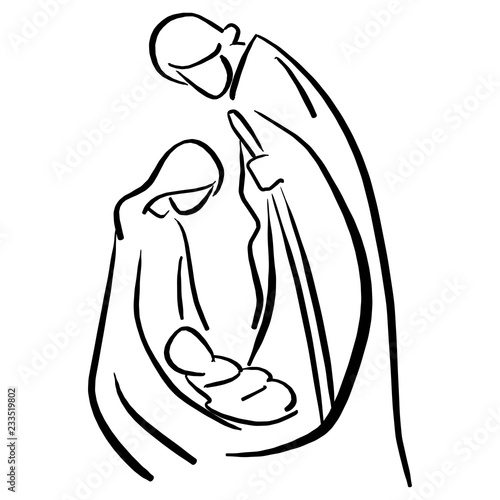 Canvas-taulu Nativity scene with Holy Family vector illustration sketch doodle hand drawn wit