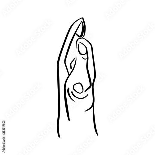 Baby jesus born in Bethlehem with Mary and Joseph vector illustration sketch doodle hand drawn with black lines isolated on white background.