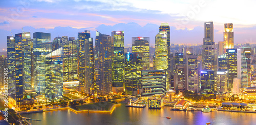 Twilight Singapore panoramic aerial view