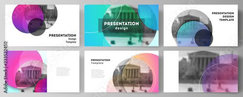 The minimalistic abstract vector illustration of the editable layout of the presentation slides design business templates. Creative modern bright background with colorful circles and round shapes.