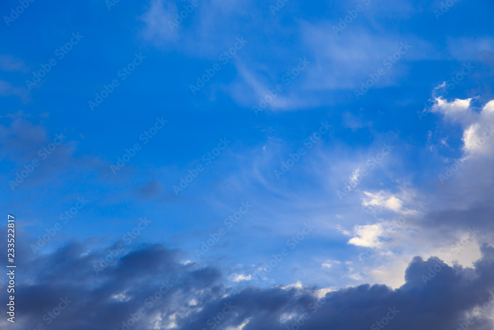 Blue sky with white cumulus clouds. Abstract natural background. Perfect summer day in the countryside. Blue sky with white cumulus clouds. Abstract natural background. Perfect summer day in the countryside.
