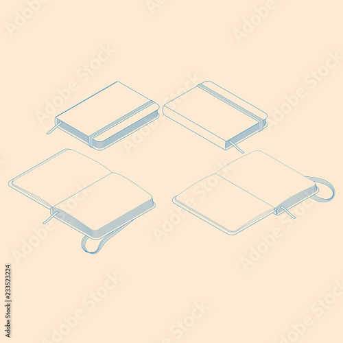 isometric flat vector illustration of copybook notepad.