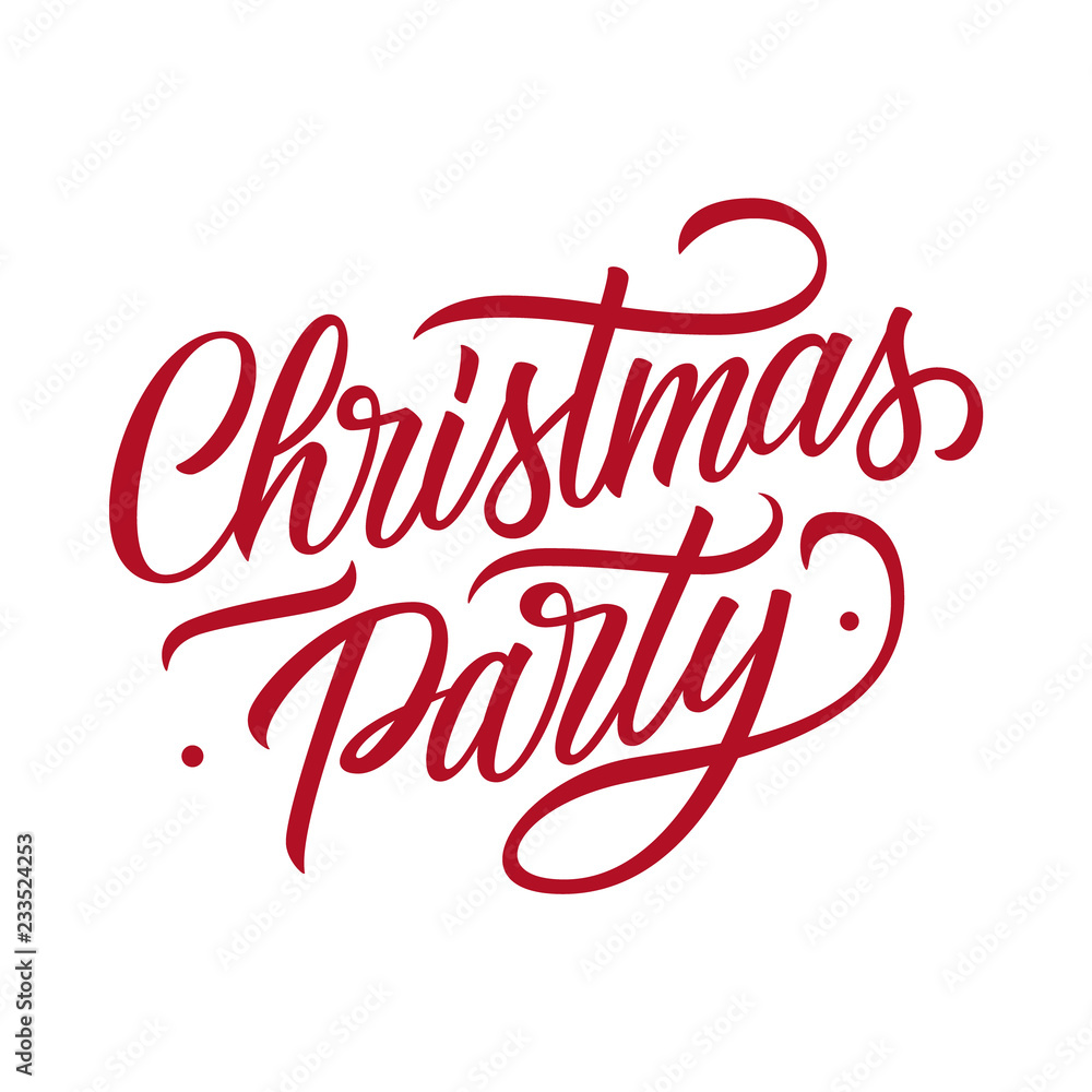 Christmas Party hand drawn lettering text design card template. Creative typography for christmas party posters and invitations. Vector illustration.