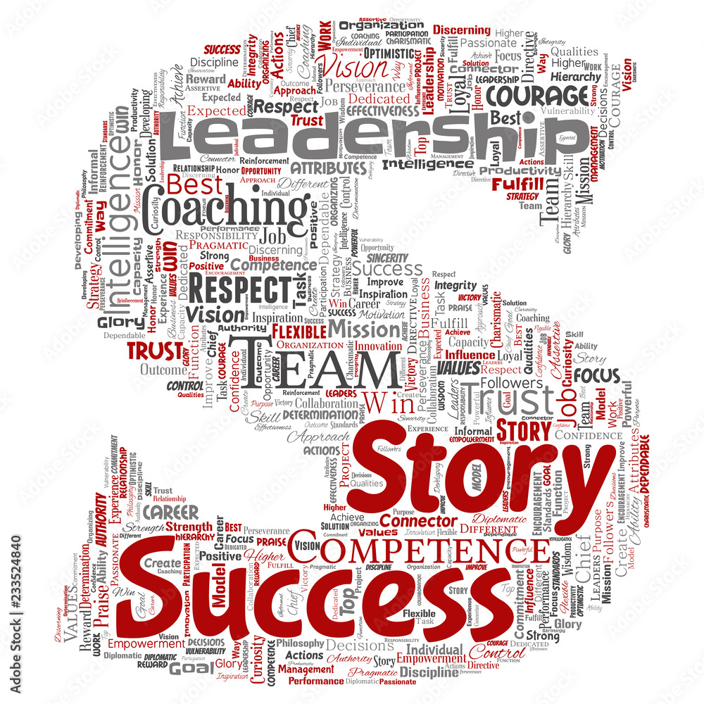Vector conceptual business leadership strategy, management value letter font word cloud isolated background. Collage of success, achievement, responsibility, intelligence authority or competence