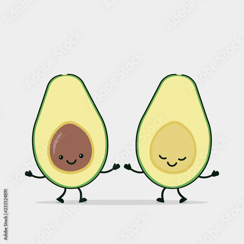 Funny avocado couple holding hands.