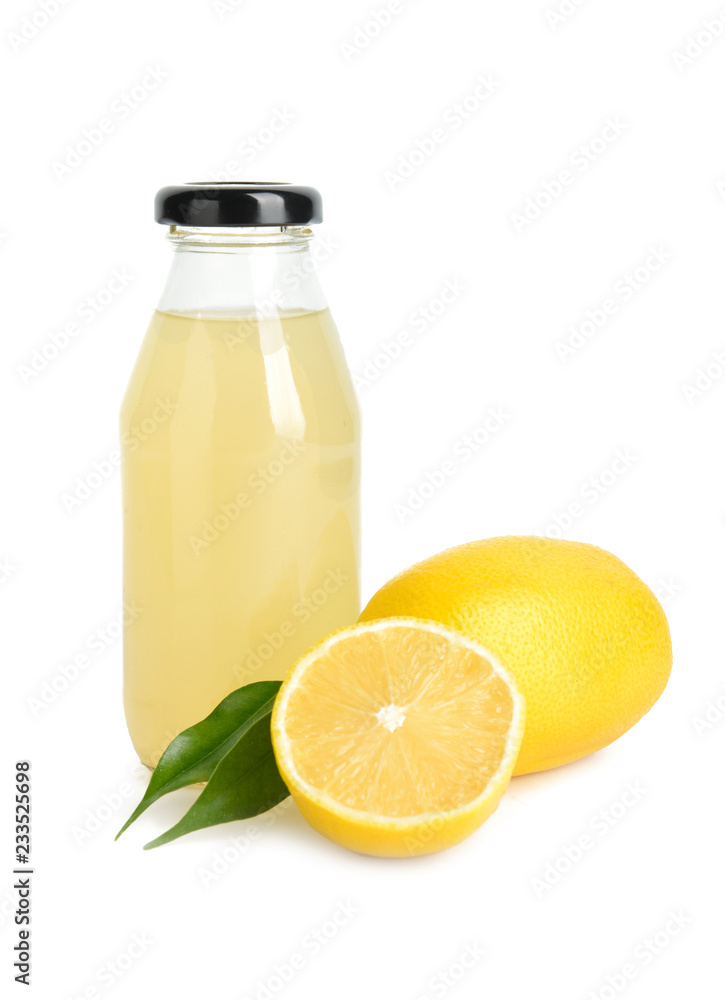 Bottle of tasty lemonade on white background Bottle of tasty lemonade on white background