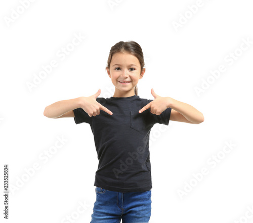 Cute girl pointing at her i...