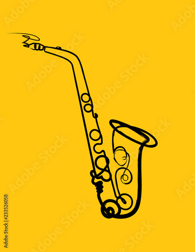 Sketch hand drawing of saxophone isolated vector art. Musical instrument for decoration, design, invitation jazz festival, music shop