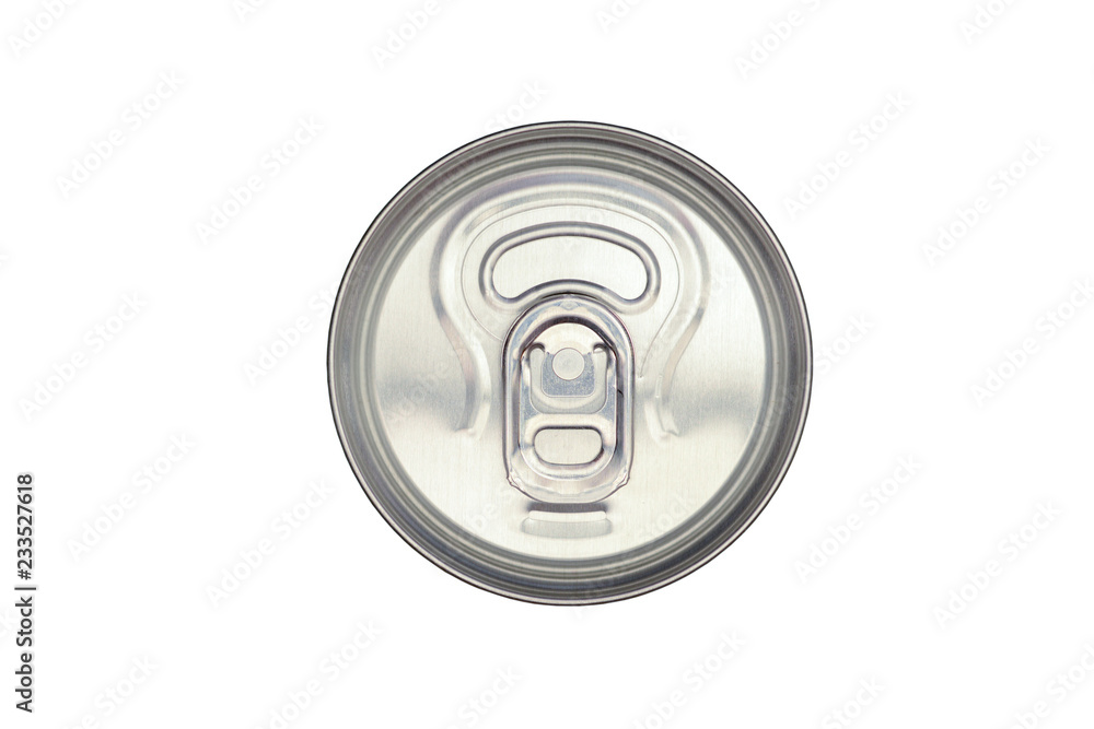 Tin can, top view, close-up macro, isolated on white background Tin can, top view, close-up macro, isolated on white background