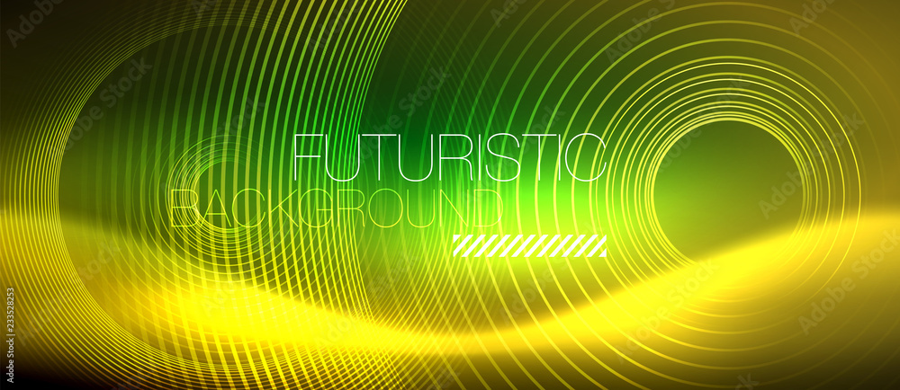 Neon glowing techno lines, hi-tech futuristic abstract background template with square shapes Neon glowing techno lines, hi-tech futuristic abstract background template with square shapes