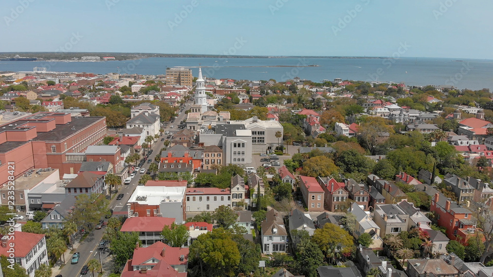 Aerial view of Savannah skyline from city center, Georgia