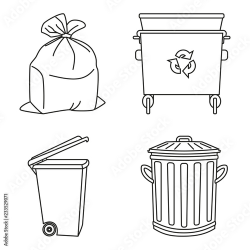 Line art black and white garbage collection
