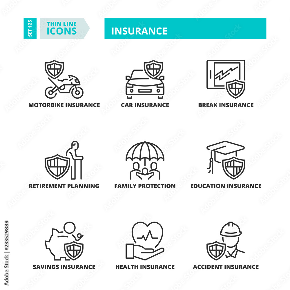 Thin line icons. Insurance