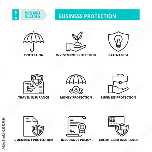 Thin line icons. Business protection