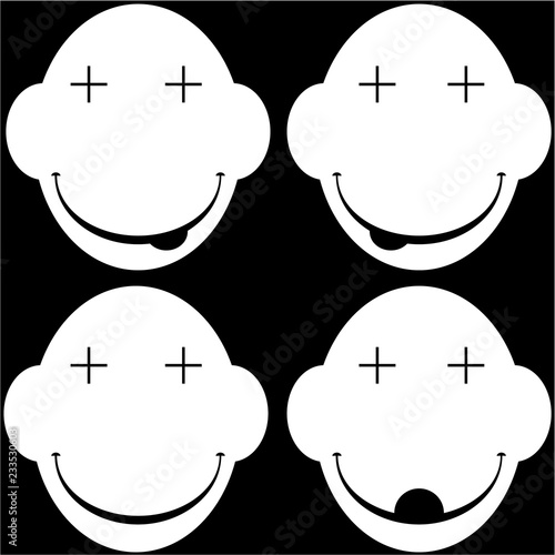 The set of cute emoticon. Funny face with tongue. Vector illustration. White. 